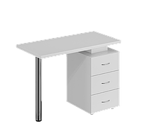 Маникюрный стол Муза белый на 3 ящика,опора хром