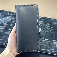 Шкіряний гаманець ручної роботи коричневого кольору під прямі купюри на магнітних кнопках