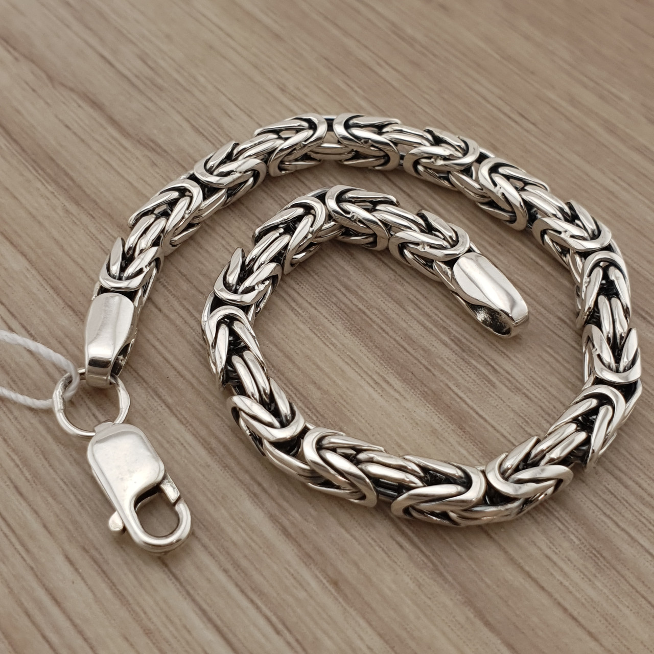 Чоловічий срібний браслет лисячий хвіст. Круглий браслет на руку Візантія чорнене срібло 925 розмір 19 см, фото 1