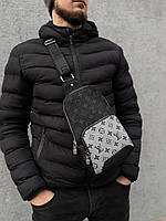 Мужская сумочка слинг луи витон чёрно серая Louis Vuitton avenue black/grey вместительная сумка через плечо