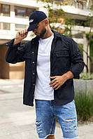 Мужская рубашка с длинным рукавом темно-синяя стильная качественная