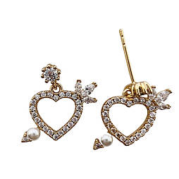 Сережки сердечка з перлинами xp. 10 мм.18к