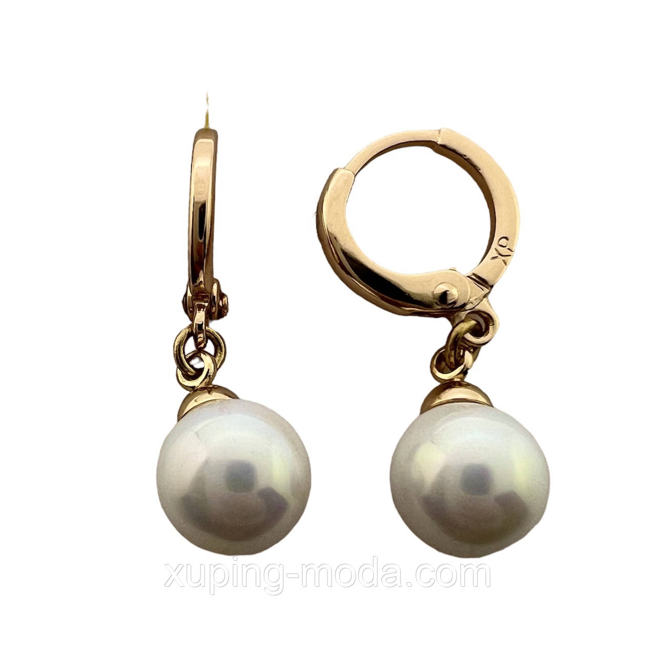 Сережки з перлинами xp. 25х9 мм.18к, фото 1