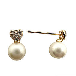 Сережки сердечка з перлинами xp. 10 мм.18к
