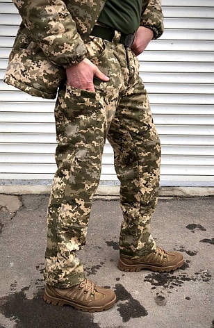 Штани чоловічі камуфляжні зимові утеплені Піксель на флісі, прямого крою з кишенями, фото 2