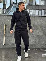 Мужской зимний спортивный костюм Nike с капюшоном, утеплённый флисовый комплект Найк кофта и штаны черный