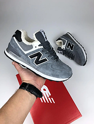 Жіночі зимові кросівки New Balance 574 winter Grey Нью баланс сірі теплі з хутром замша зима