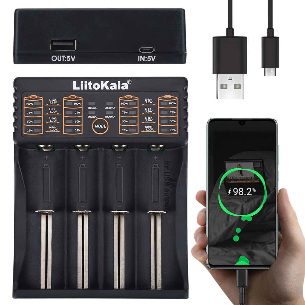 Зарядний пристрій для 4 акумуляторів з USB, LiitoKala Lii-402/Інтелектуальне заряджання для батарейок