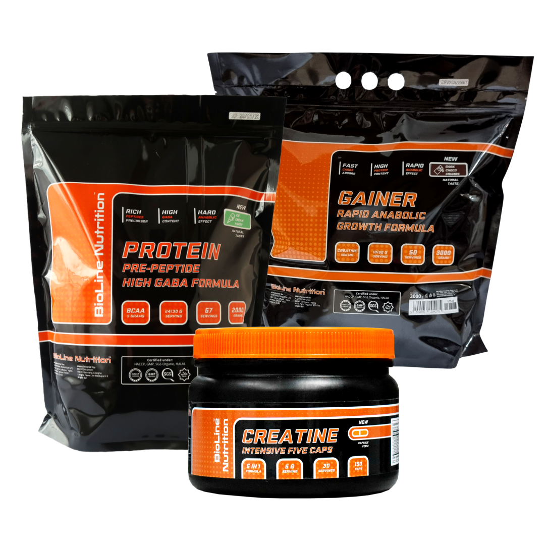 МАС-КОМПЛЕКТ: 2 кг HIGH GABA FORMULA ПРОТЕЇНУ + 3 кг RAPID ANABOLIC GAINER + Креатин!