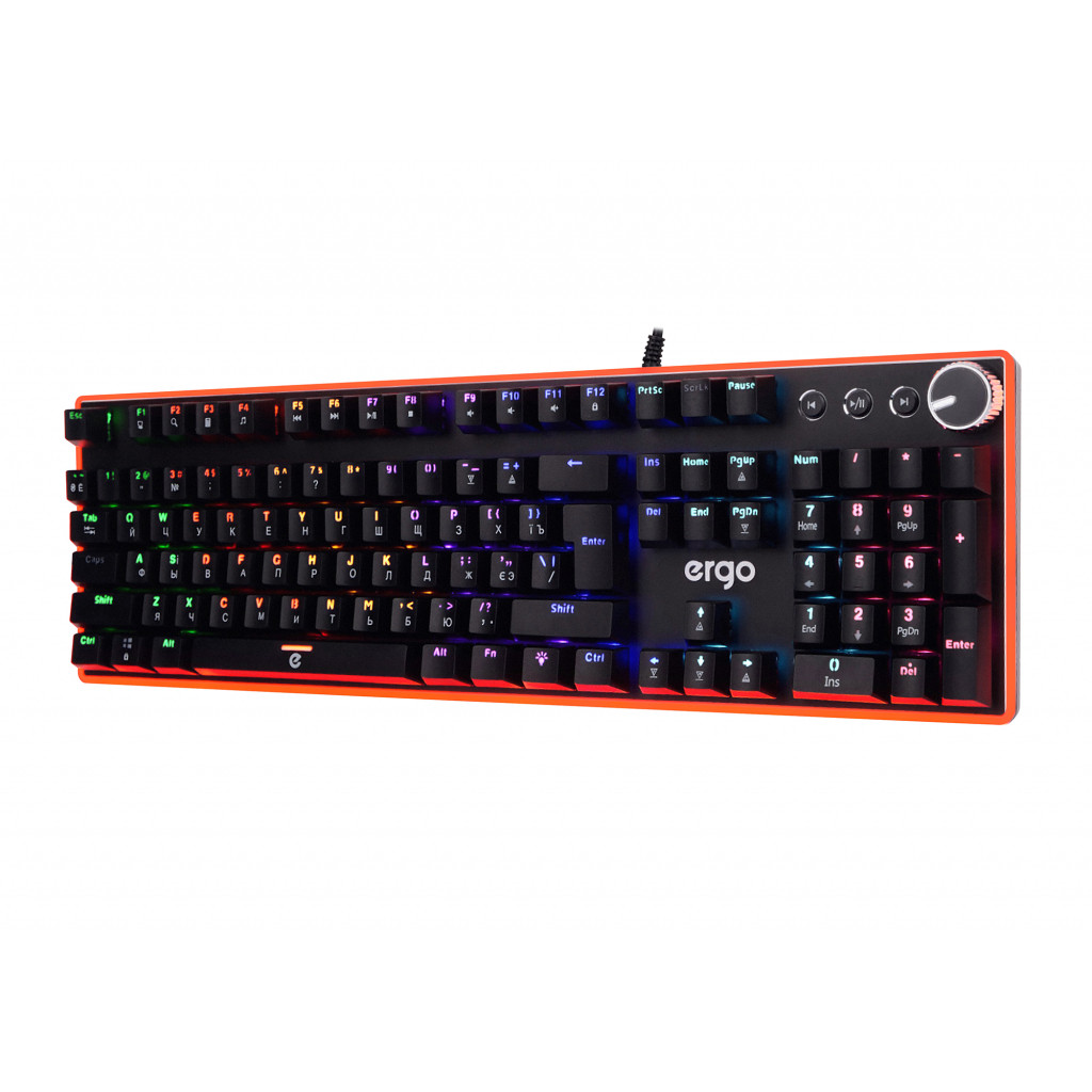 Клавіатура дротова з RGB підсвіткою ігрова механічна ERGO KB-955 (Black-Orange), фото 1