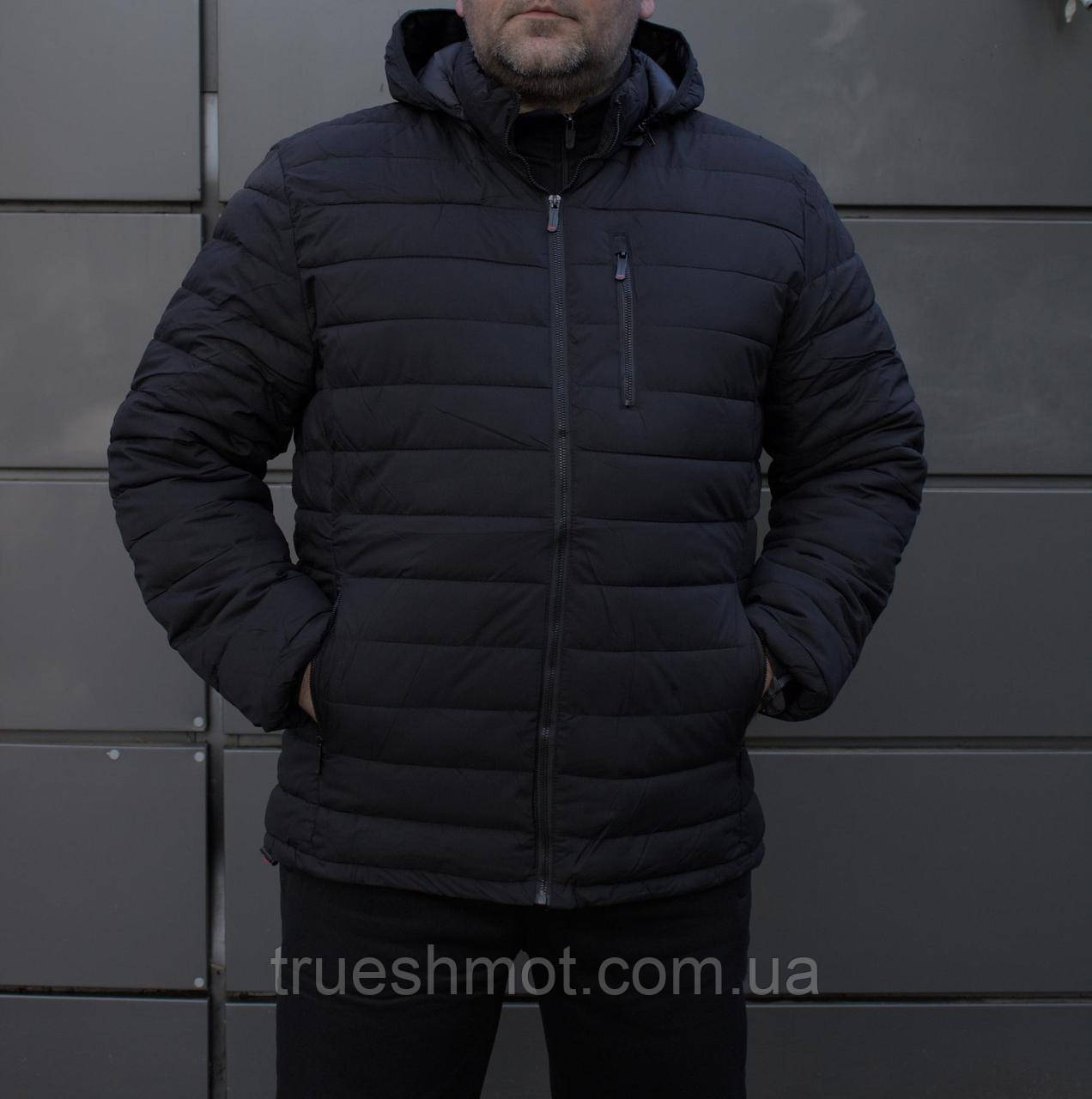 Мужская куртка стеганная черная с капюшоном БАТАЛ карман на груди - фото 6 - id-p2033138281