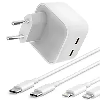 Комплект быстрой зарядки для Apple iPhone iPad Celebrat i14 40W Dual USB-C СЗУ для MacBook + кабель lightning