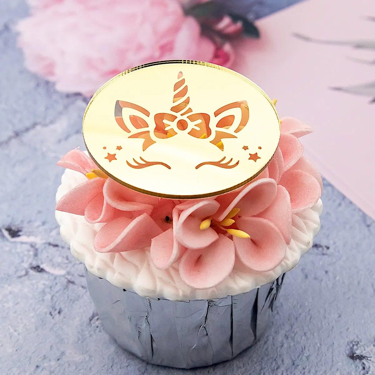 Топер медальйон для дитячого торта Єдиноріжок — золотий дзеркальний акрил