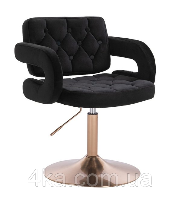Крісло перукарське НR403N, велюр, чорне, база золото
