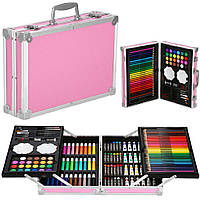 Набір для дитячої творчості (малювання) WIMST в алюмінієвій валізі із 145 предметів Рожевий