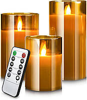 Красивые Светодиодные LED свечи 2 шт с эффектом золотого стекла мерцающие беспламенные на батарейках таймер