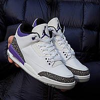 Мужские кроссовки Nike Air Jordan Retro 3 Dark iris (белые с фиолетовым и серым) стильные деми кроссы I1565топ