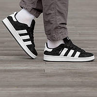 Женские кроссовки Adidas Campus Black White (чёрные с белым) молодёжные стильные осенние кеды I1519 тренд