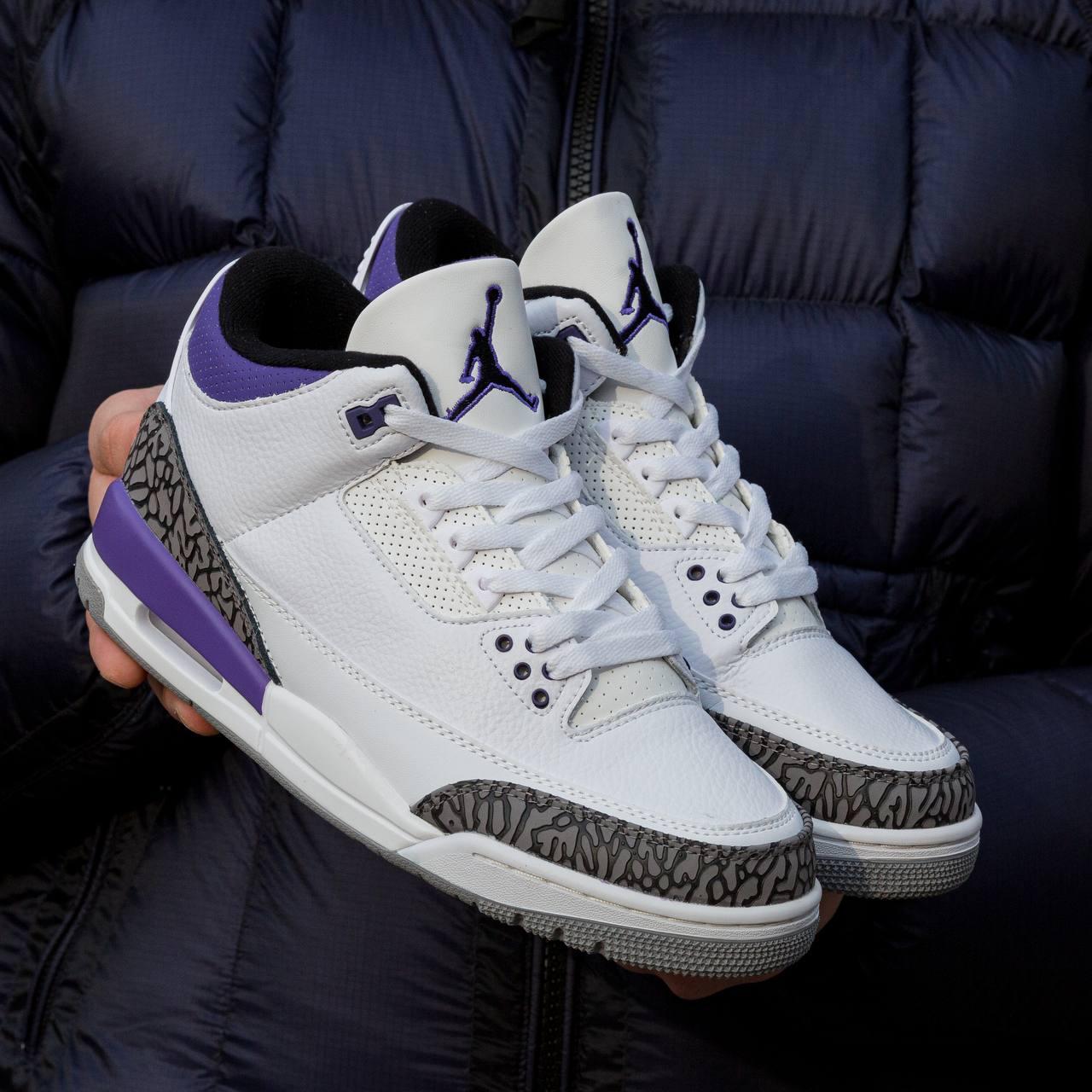 Чоловічі кросівки Nike Air Jordan Retro 3 Dark iris (білі з фіолетовим і сірим) стильні демі кроси I1565 vkros