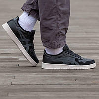 Мужские кроссовки Asics Black White (чёрные с белым) универсальные осенние стильные кеды I1594 тренд