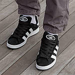 Чоловічі кросівки Adidas Campus Black White (чорні з білим) низькі стильні осінні кеди I1519топ, фото 2