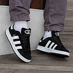 Чоловічі кросівки Adidas Campus Black White (чорні з білим) низькі стильні осінні кеди I1519топ, фото 5