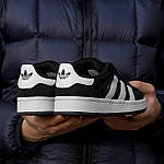 Чоловічі кросівки Adidas Campus Black White (чорні з білим) низькі стильні осінні кеди I1519топ, фото 7