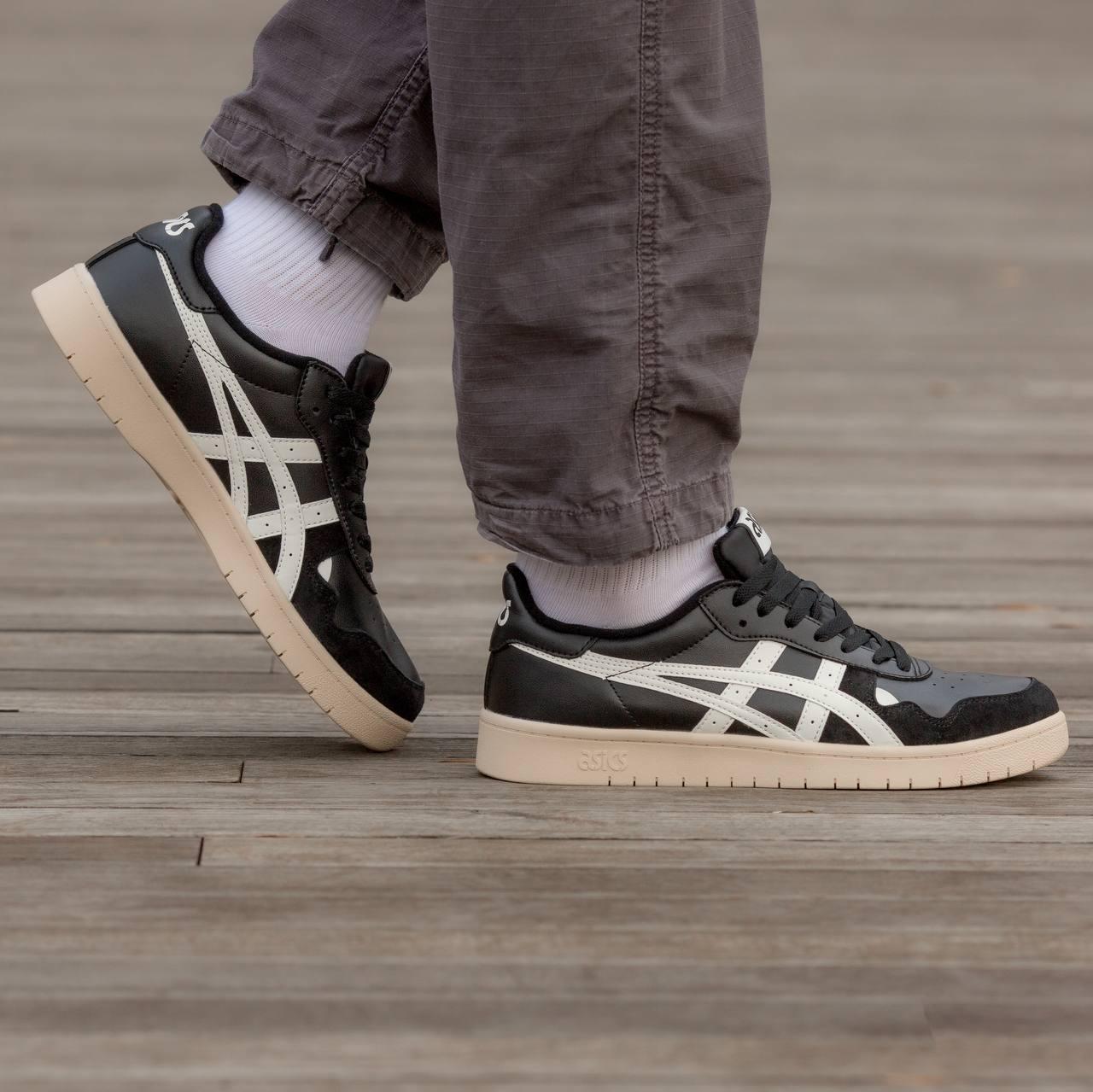 Чоловічі кросівки Asics Black Beige (чорні з білим і бежевим) демісезонні повсякденні кеди I1593топ
