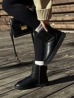 Женские зимние сапоги Ugg classic mini II Zip Boot (чёрные) низкие модные угги с мехом UG081 40 тренд