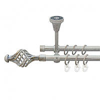 Карниз Orvit Арезо металлический двухрядный открытый до потолки ГЛАДКАЯ труба кольцо металлическое Белое
