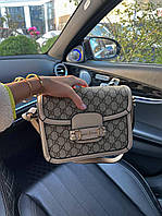 Женская сумка Gucci Horsebit (серая с бежевым) модная стильная сумочка GI3810топ