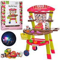 Детский игровой набор Магазин с прилавком корзиной продуктами кассой на батарейках в подарочной упаковке