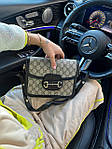Жіноча сумка Gucci Horsebit (сіра з чорним) крута стильна сумочка GI3811топ, фото 4