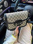 Жіноча сумка Gucci Horsebit (сіра з чорним) крута стильна сумочка GI3811топ, фото 6