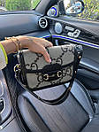 Жіноча сумка Gucci Horsebit (сіра з чорним) класична модна сумочка Gi3809топ, фото 4