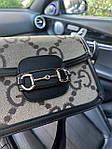 Жіноча сумка Gucci Horsebit (сіра з чорним) класична модна сумочка Gi3809топ, фото 5