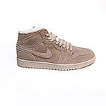 Чоловічі зимові кросівки Nike Air Jordan 1 Retro (бежеві) високі стильні кеди з хутром 2520топ, фото 5