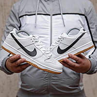 Мужские зимние кроссовки Nike SB (белые с чёрным) светлые повседневные кеды с мехом 2530 тренд