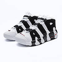Мужские зимние кроссовки Nike Air More Uptempo (чёрные с белым) модные спортивные кроссы с мехом 2531 тренд