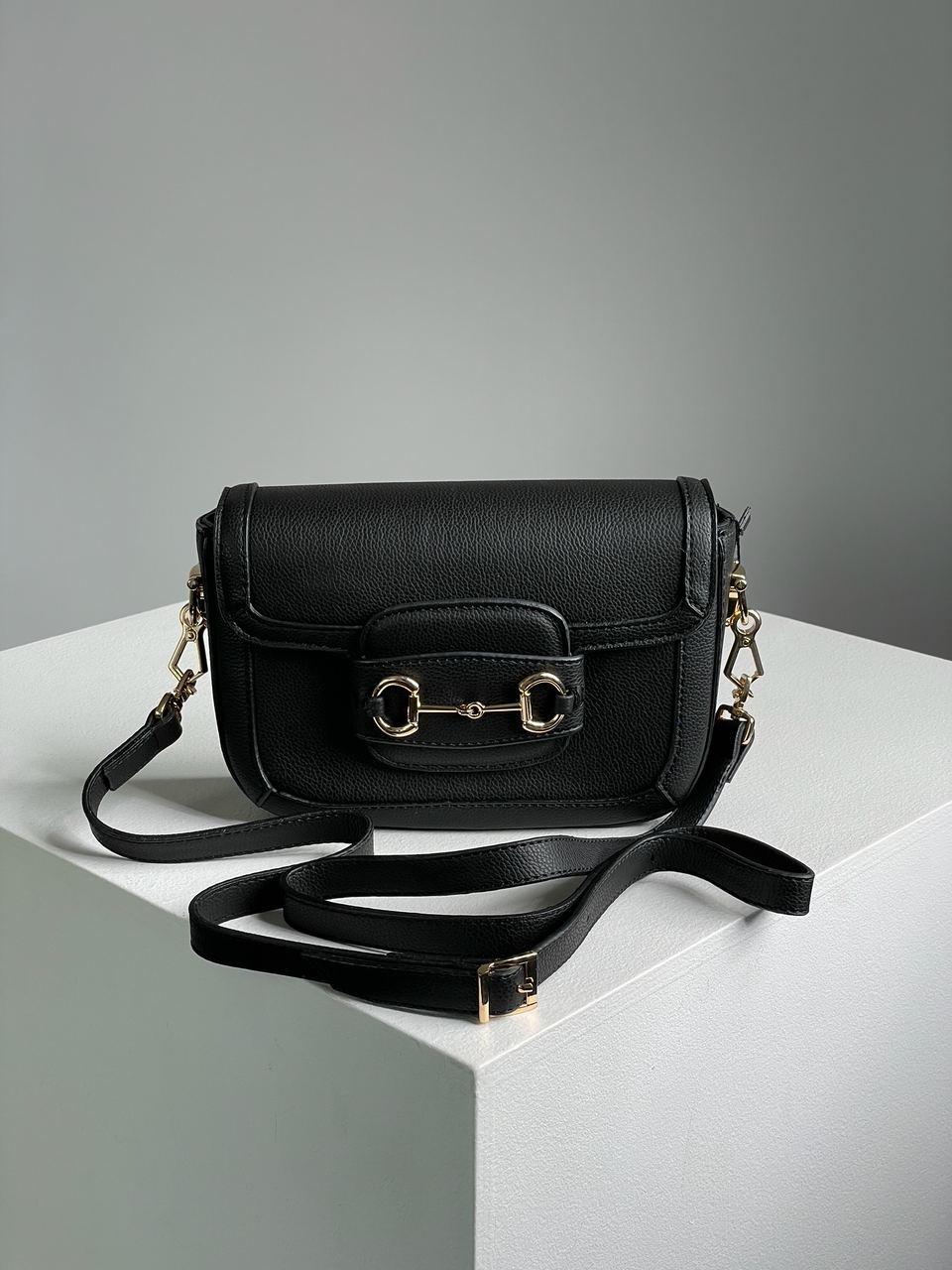 Жіноча сумка Gucci Horsebit 1955 Mini Bag Total Black (чорна) модна стильна сумочка для дівчини KIS13086топ, фото 1
