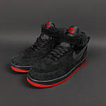 Чоловічі зимові кросівки Nike Air Force 1 (чорні з червоним) високі повсякденні кроси 4071 Найктоп, фото 6