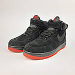 Чоловічі зимові кросівки Nike Air Force 1 (чорні з червоним) високі повсякденні кроси 4071 Найктоп, фото 7