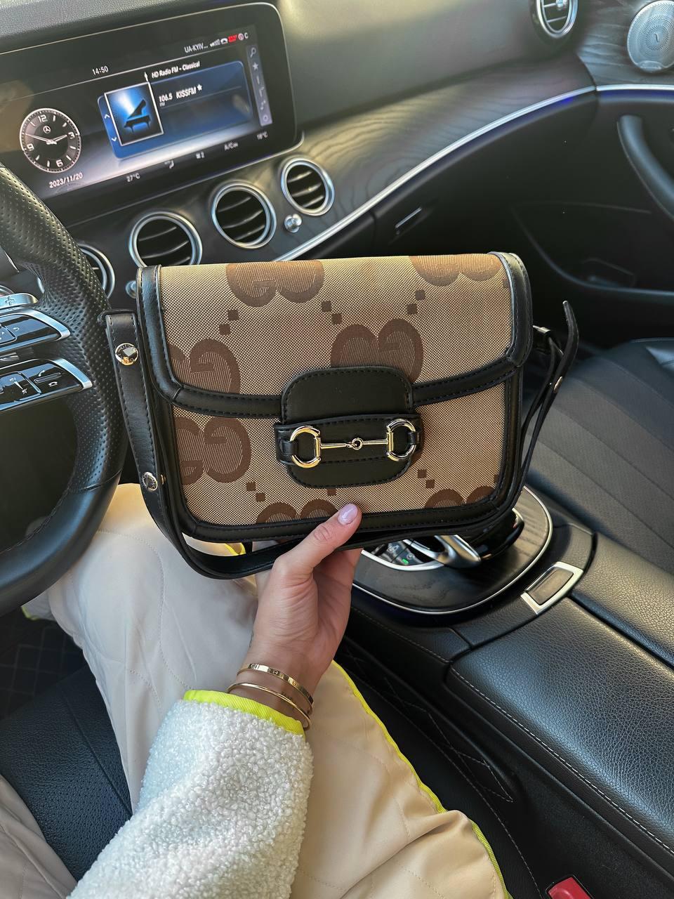 Жіноча сумка Gucci Horsebit (коричнева з чорним) стильна модна сумочка Gi3808 vkros