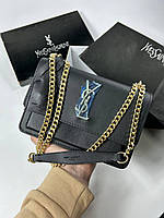Женская сумка Yves Saint Laurent Puff Sunset Black Gold (чёрная) элегантная удобная сумочка для девушки S76