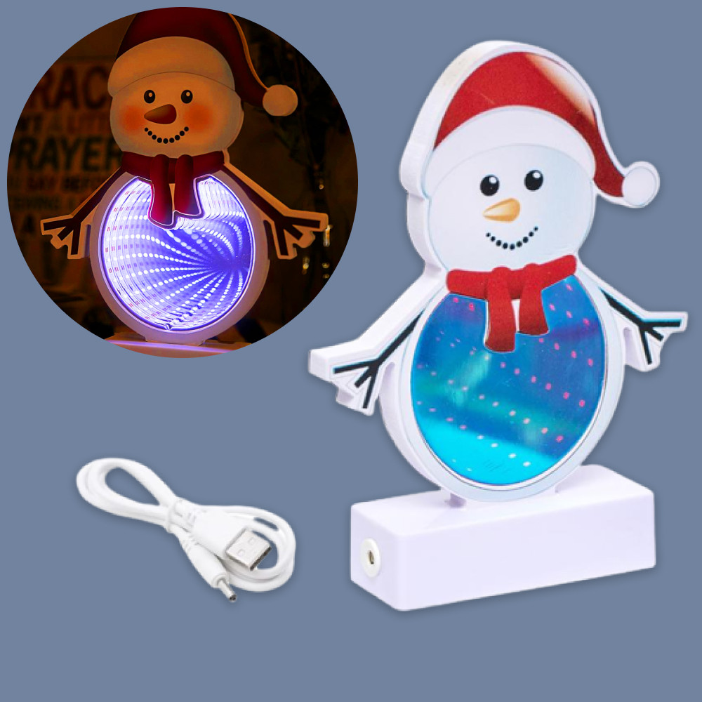 Тунельний світильник нічник 3D "Сніговик", на батарейках та від USB, 20x19см