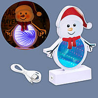 Тунельний світильник нічник 3D "Сніговик", на батарейках та від USB, 20x19см