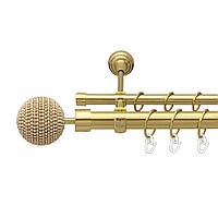 Карниз Orvit Карера металлический двухрядный открытый ГЛАДКАЯ труба кольцо металлическое Золото 25\16 мм 160