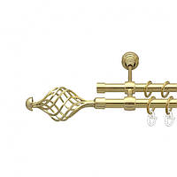 Карниз Orvit Арезо металлический двухрядный литой ГЛАДКАЯ труба кольцо металлическое Золото 16\16 мм 240 см