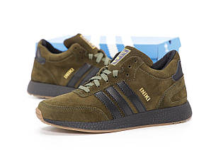 Чоловічі зимові кросівки Adidas Iniki Khaki Grey Winter Fur (хакі) короткі спортивні з хутром Y14495 топ
