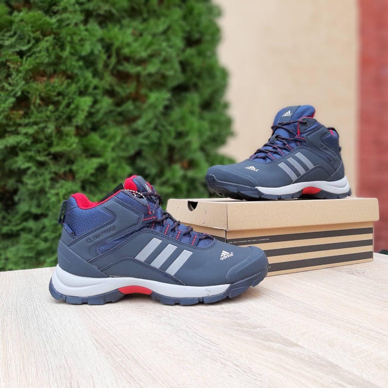 Чоловічі зимові кросівки Adidas Climaproof (сині з червоним) високі спортивні кроси з хутром О4053 vkros